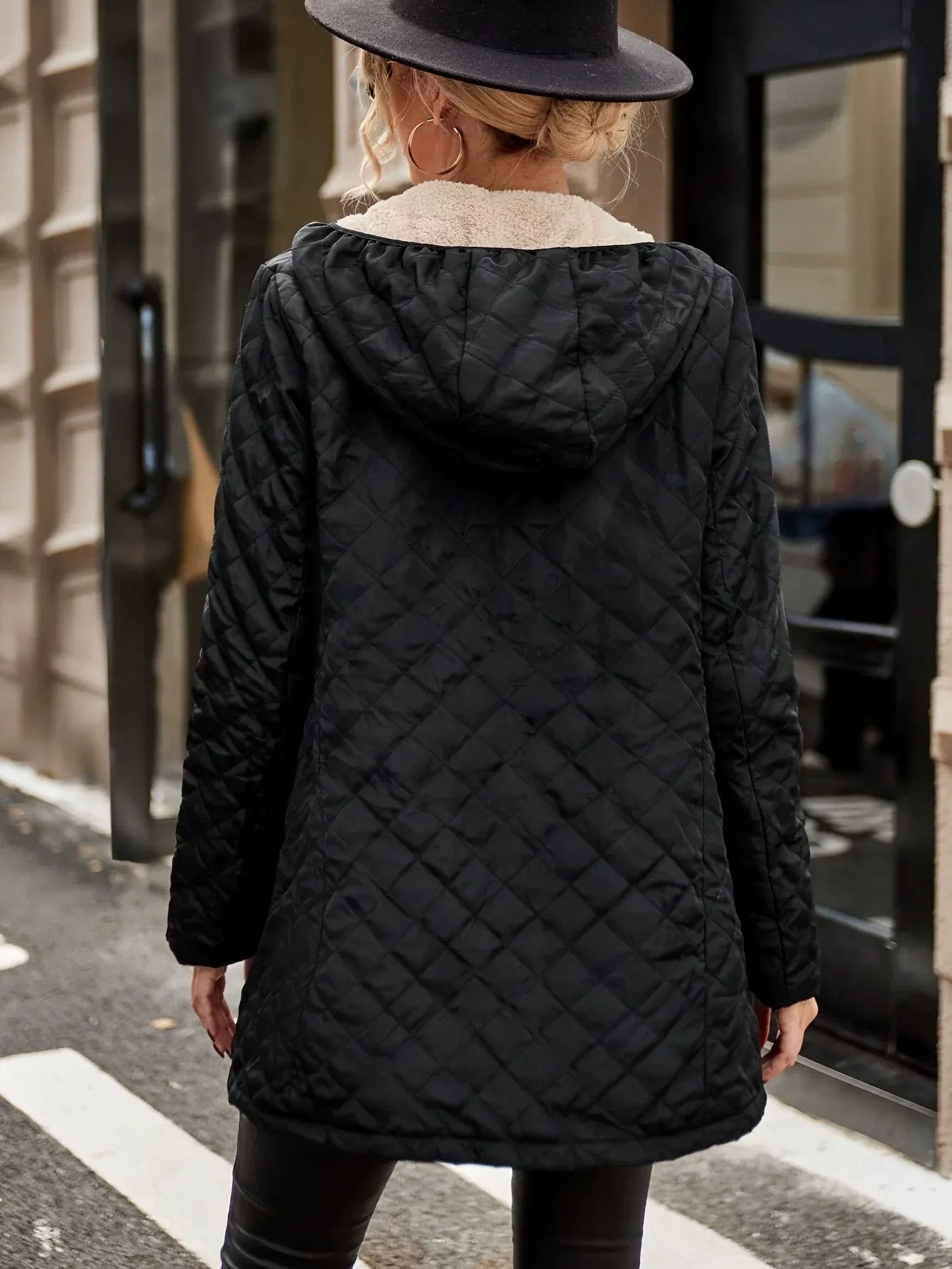 Enorisse | Veste Femme Matelassée Mi-Longue avec Capuche et Doublure Polaire