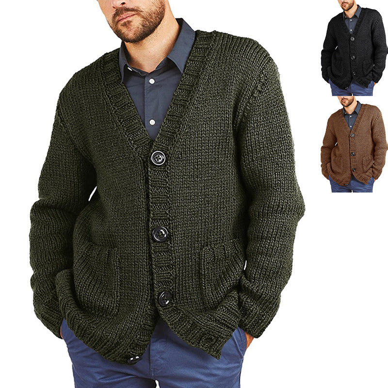 Gilet Homme en Gros Tricot avec Col V Classique et Poches Pratiques