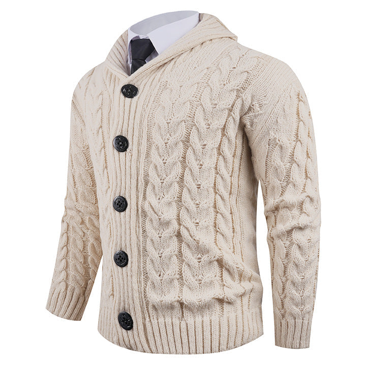 Cardigan Homme en Maille Torsadée avec Col Châle Élégant