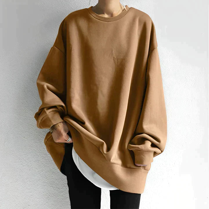 Nieves | Sweatshirt Femme Oversize Uni à Col Rond Confortable et Tendance