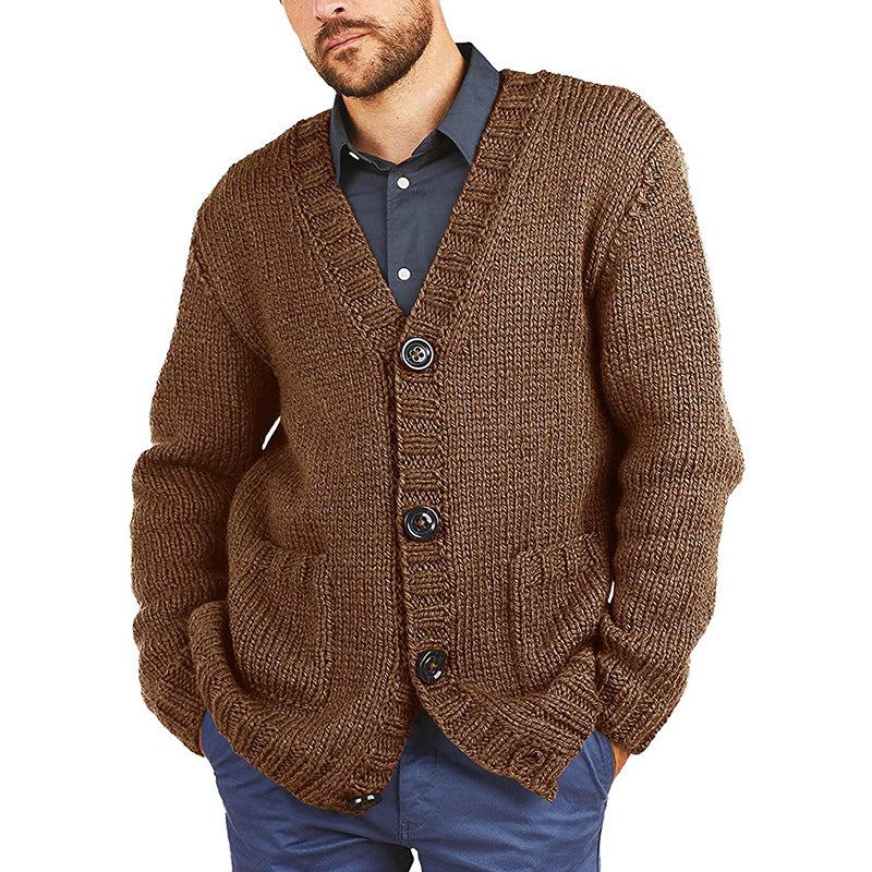Gilet Homme en Gros Tricot avec Col V Classique et Poches Pratiques