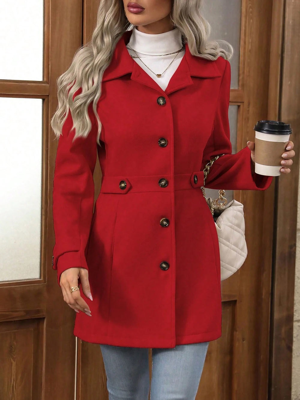 Chantaline | Manteau Femme Ajusté Élégant avec Col à Boutons, Polyvalent et Moderne