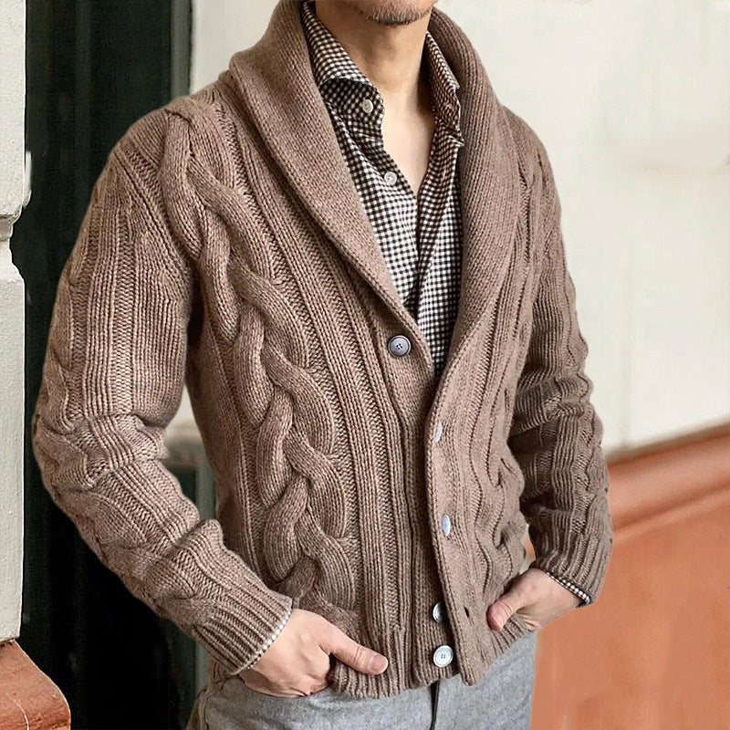 Gilet Homme en Gros Tricot avec Motif Torsadé Élégant et Col Moderne