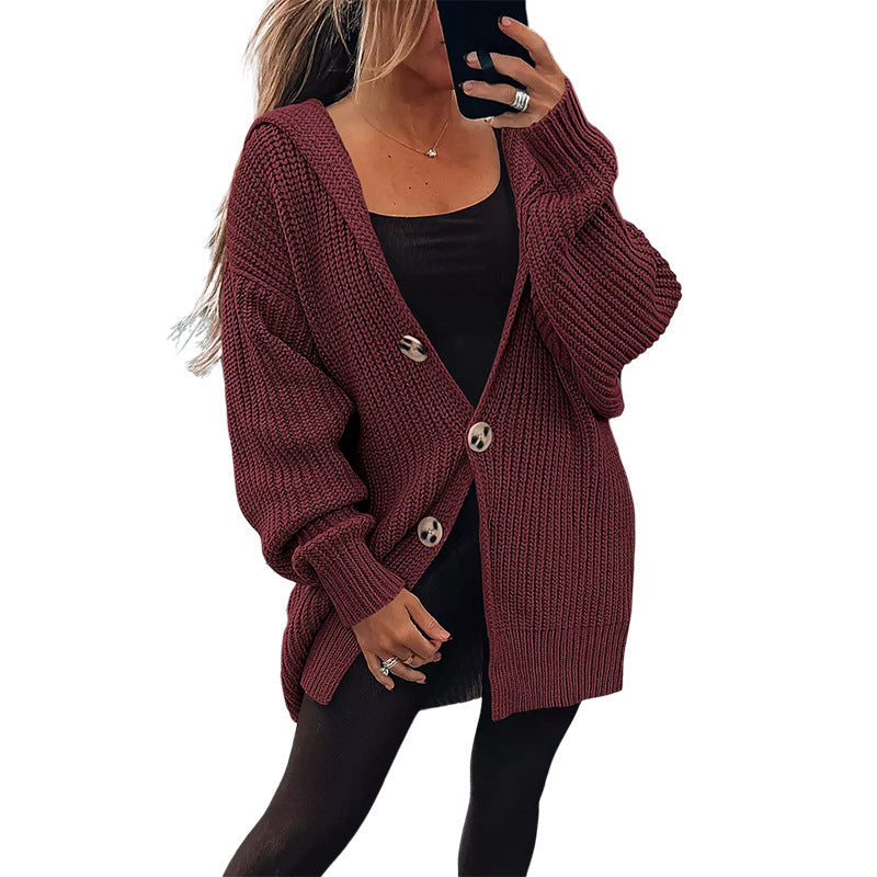 Cardigan Femme Oversize en Gros Tricot avec Boutons en Bois Élégants