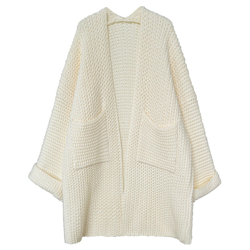 Long Cardigan Femme avec Zopfmuster et Poches Pratiques