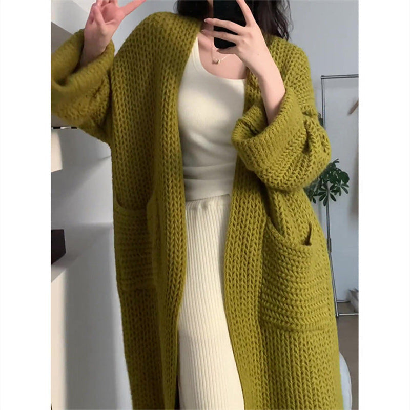 Long Cardigan Femme avec Zopfmuster et Poches Pratiques