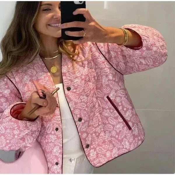 Valentine | Veste Bohème Femme à Boutons, Patchwork Rose Oversiz