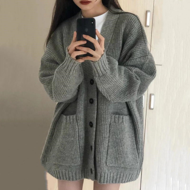 Cardigan Femme en Tricot à Grandes Mailles avec Poches Ouvertes