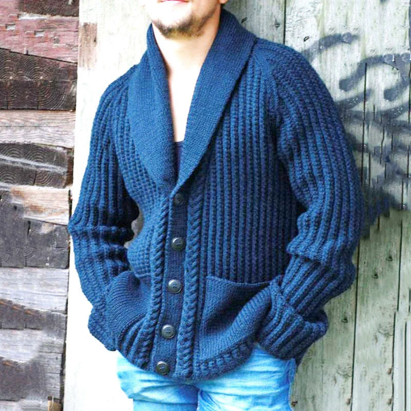Benjamin | Cardigan Homme Tricot Bleu Relaxed Fit, Col Châle et Boutons