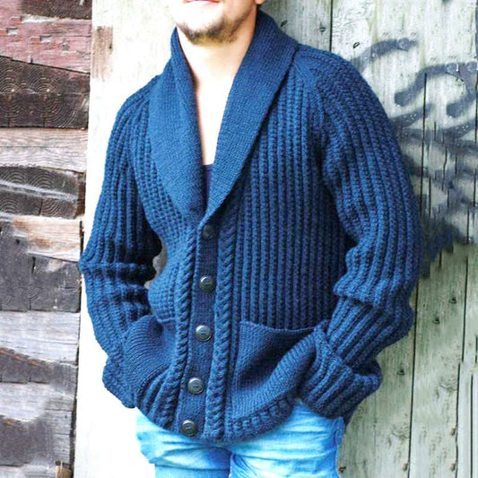 Benjamin | Cardigan Homme Tricot Bleu Relaxed Fit, Col Châle et Boutons