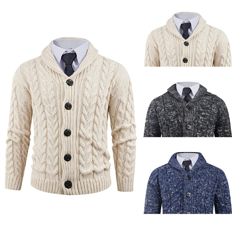 Cardigan Homme en Maille Torsadée avec Col Châle Élégant