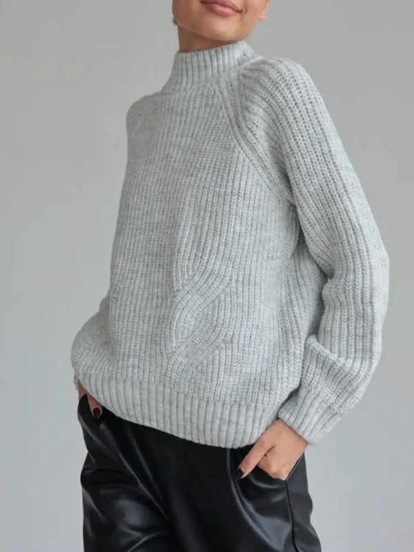 Corentine | Pull Femme Col Roulé, Loose Fit en Maille avec Manches Raglan et Structure Côtelée