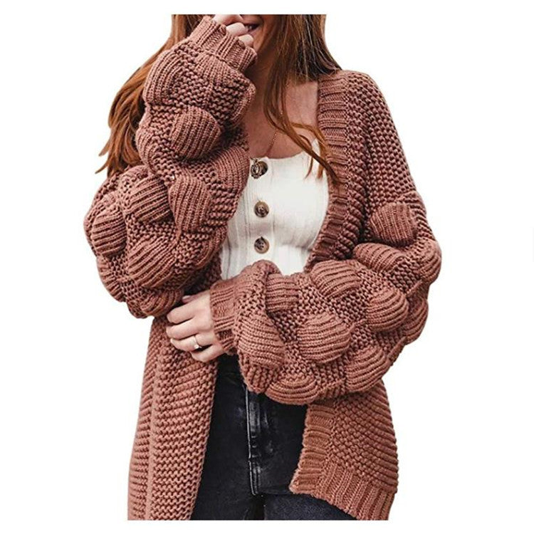 Cardigan Femme Voluminous avec Manches Bouffantes et Coupe Confortable