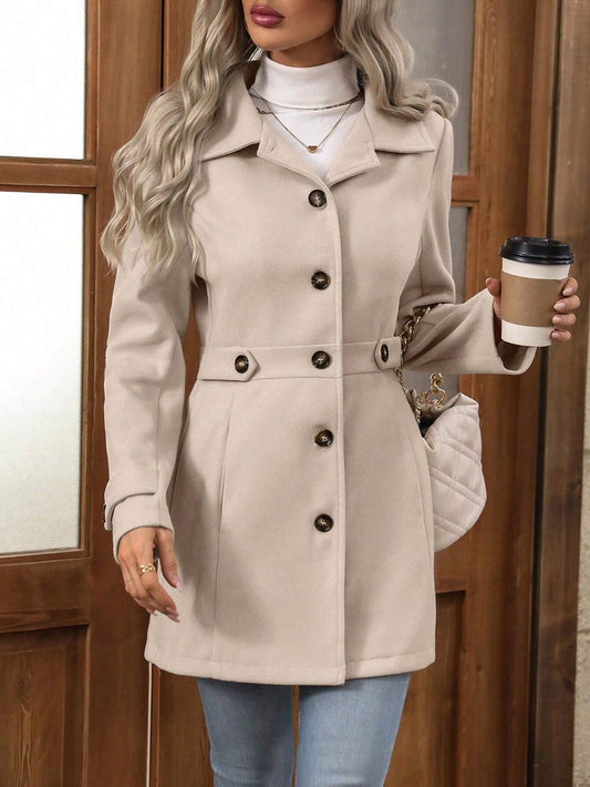 Flavienne | Manteau Long Femme en Coton avec Boutons et Ceinture