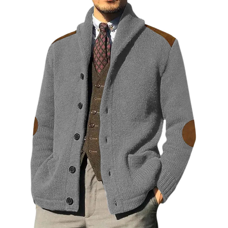 Cardigan Homme Élégant avec Col Châle Classique et Détails Raffinés