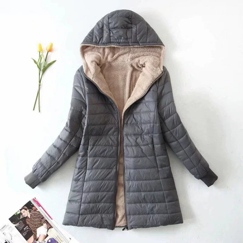 Colombe | Veste Femme Puffer, Capuche et Doublure Plush, Coupe Regular, Mi-Longue