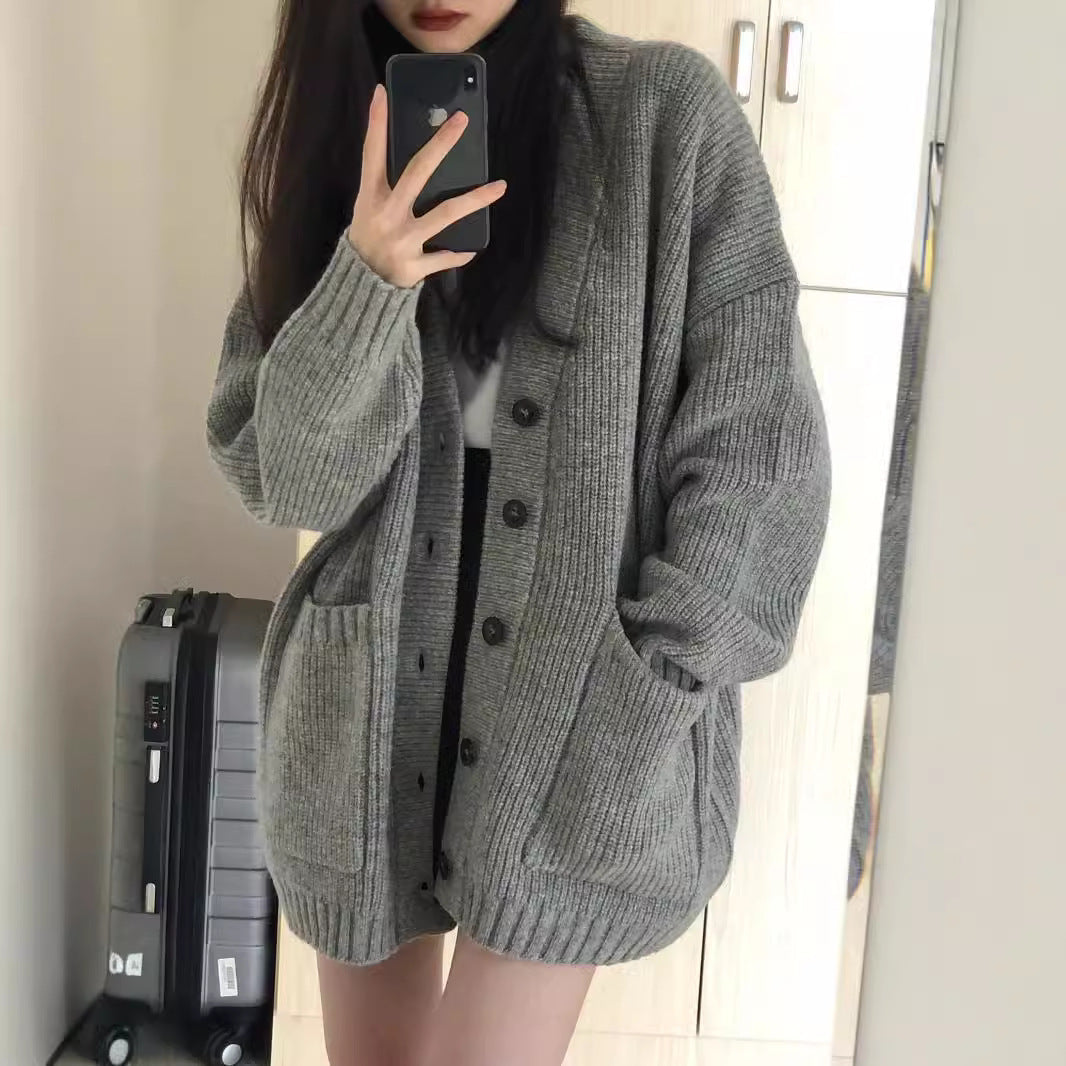 Cardigan Femme en Tricot à Grandes Mailles avec Poches Ouvertes
