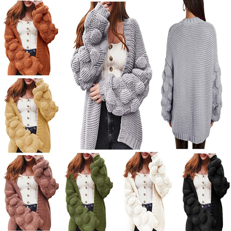 Cardigan Femme Voluminous avec Manches Bouffantes et Coupe Confortable