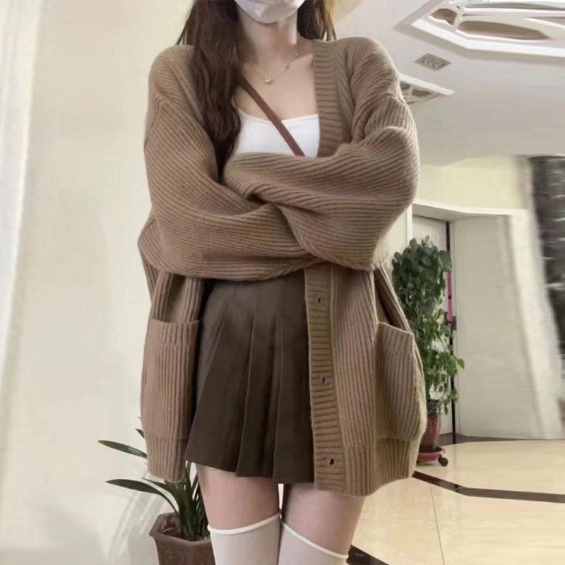 Cardigan Femme en Tricot à Grandes Mailles avec Poches Ouvertes
