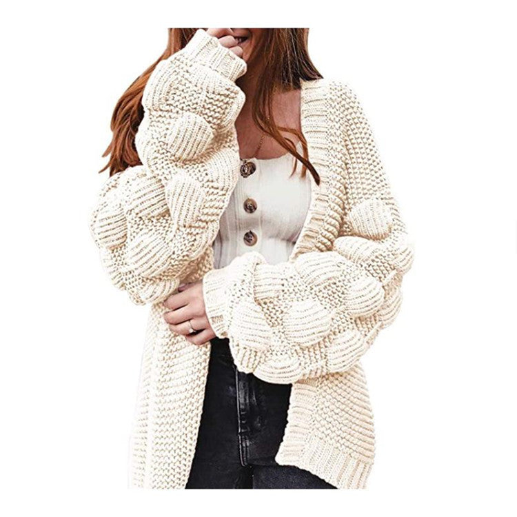 Cardigan Femme Voluminous avec Manches Bouffantes et Coupe Confortable