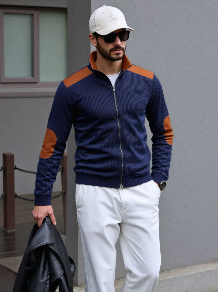 Owen | Cardigan Homme Zippé Tricoté avec Patches Épaules et Coudes