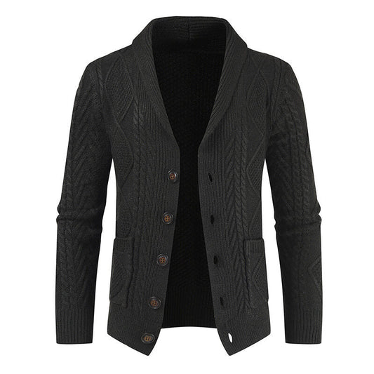 Cardigan Homme en Maille avec Motif Torsadé & Poches Plaquées