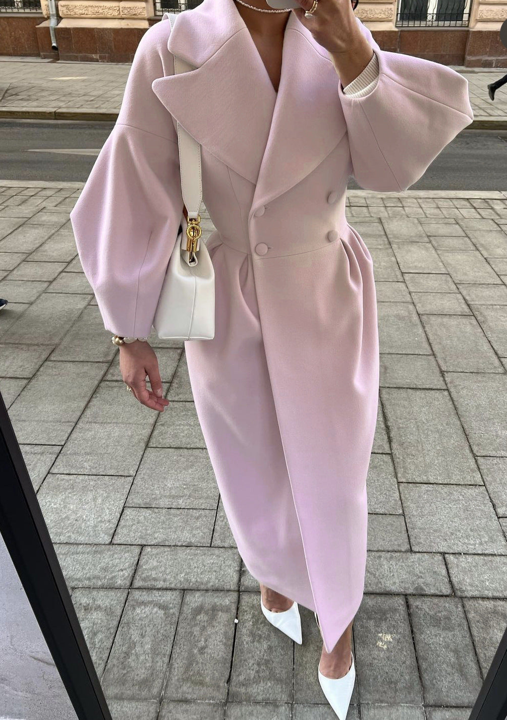 Lalie | Manteau Femme Long Élégant à Double Boutonnage et Col Revers