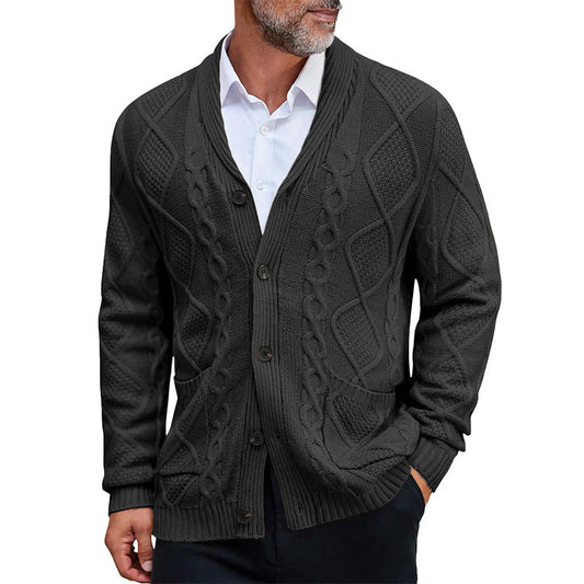 Gilet Homme en Gros Tricot avec Motif Torsadé Élégant et Poches Pratiques