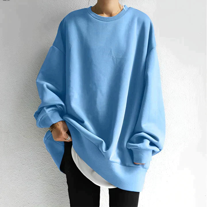 Nieves | Sweatshirt Femme Oversize Uni à Col Rond Confortable et Tendance