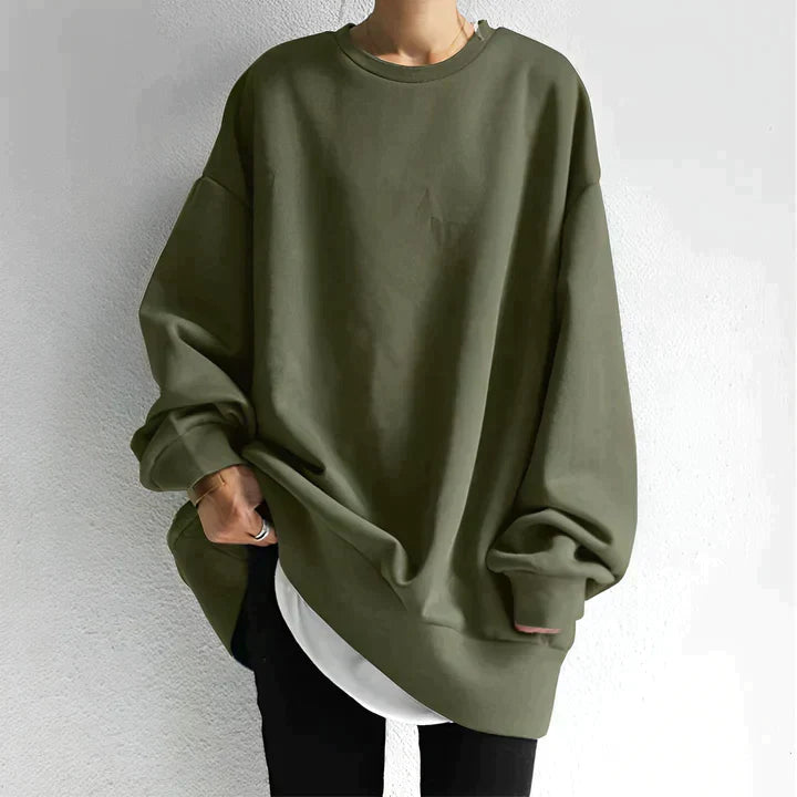 Nieves | Sweatshirt Femme Oversize Uni à Col Rond Confortable et Tendance
