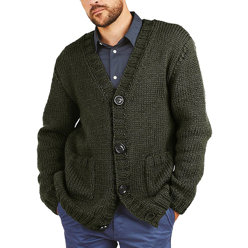 Gilet Homme en Gros Tricot avec Col V Classique et Poches Pratiques