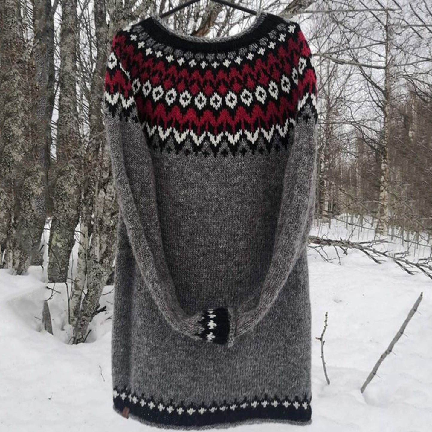 Emmanuelle | Robe Pull Courte Femme en Maille avec Motif Tribal, Stylée et Confortable
