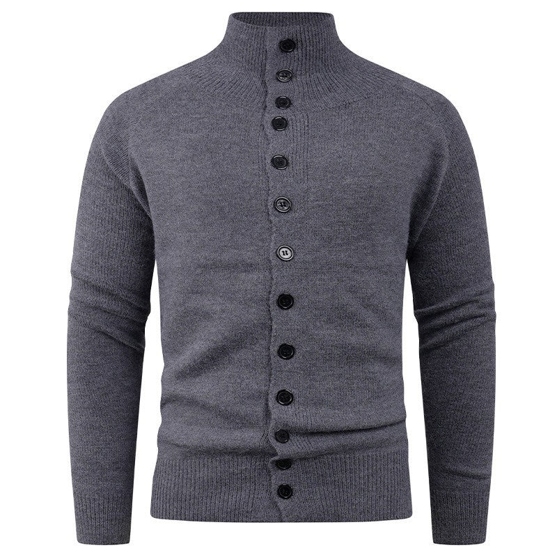 Cardigan Homme en Maille avec Col Montant & Boutonnage Classique