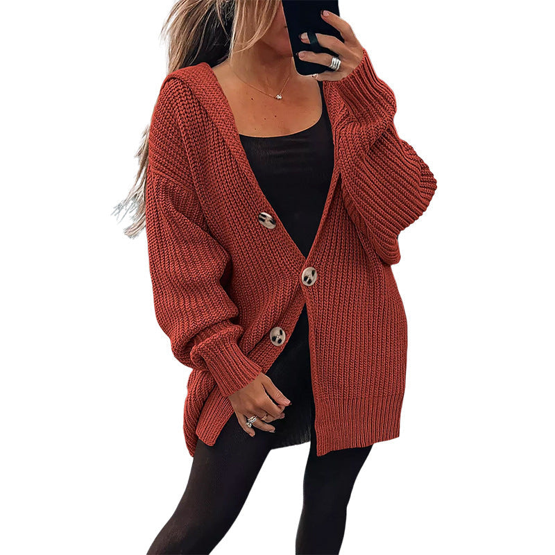 Cardigan Femme Oversize en Gros Tricot avec Boutons en Bois Élégants