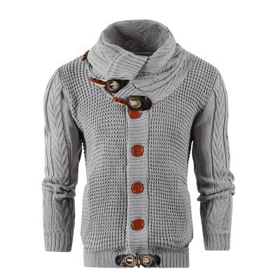 Cardigan Homme en Maille avec Col Châle et Boutons en Bois