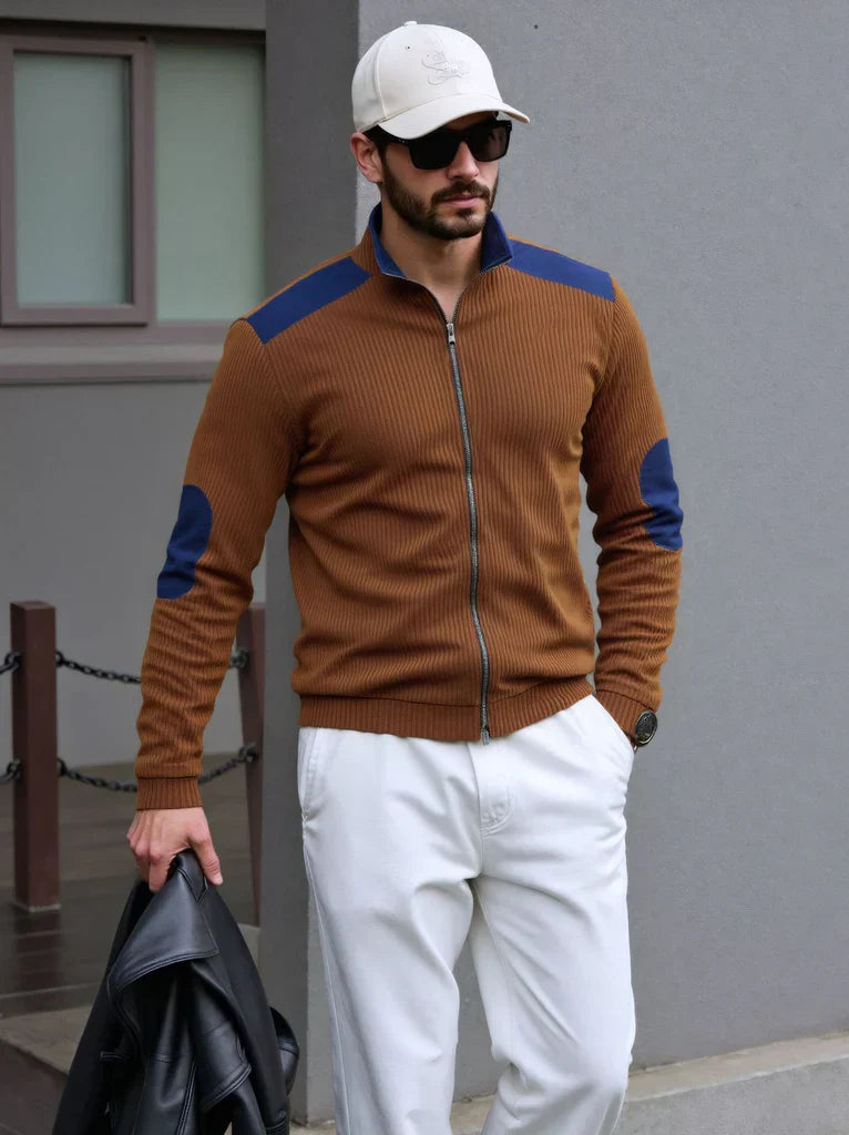 Owen | Cardigan Homme Zippé Tricoté avec Patches Épaules et Coudes