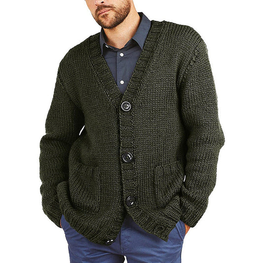 Gilet Homme en Gros Tricot avec Col V Classique et Poches Pratiques