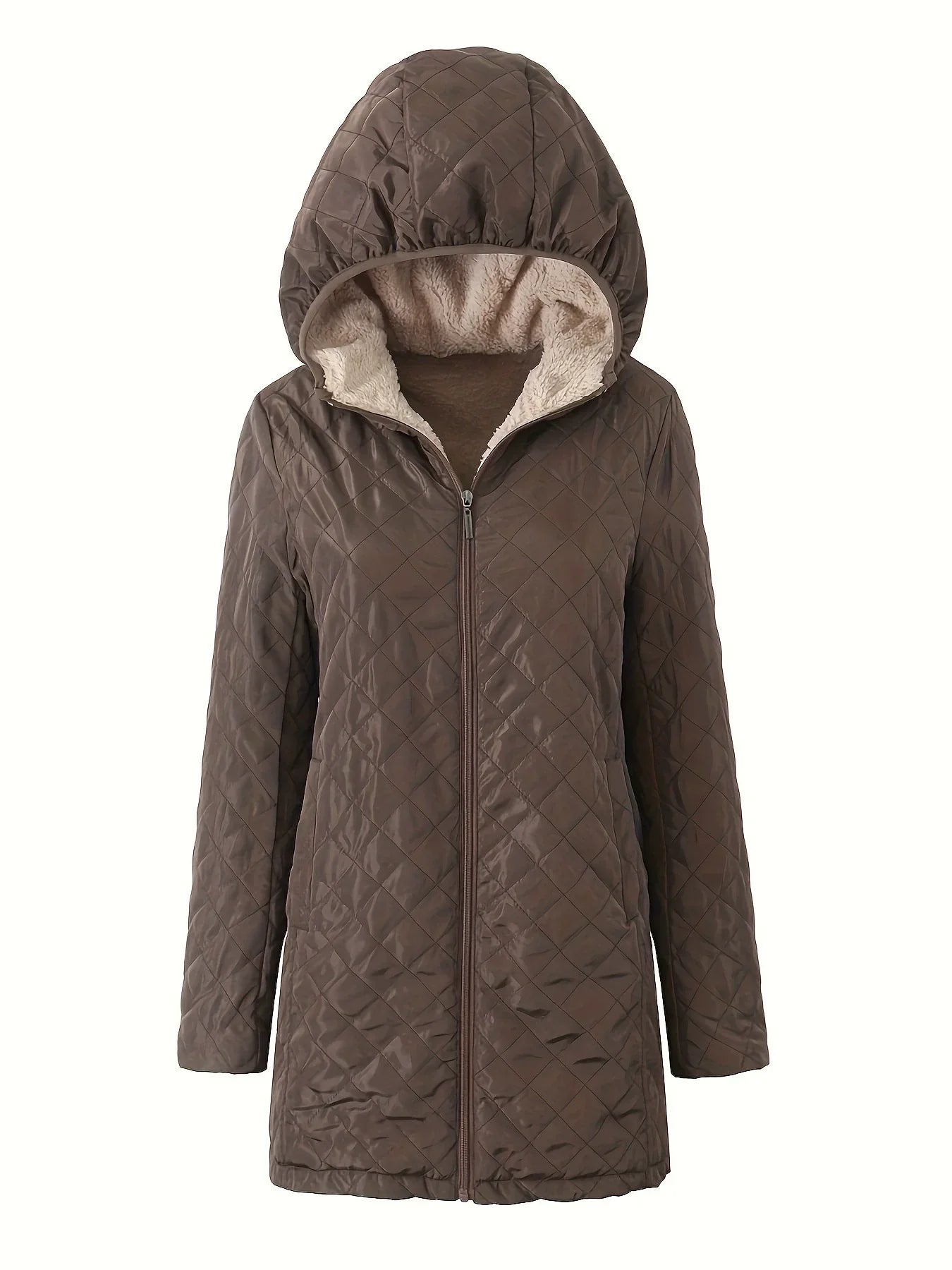 Enorisse | Veste Femme Matelassée Mi-Longue avec Capuche et Doublure Polaire