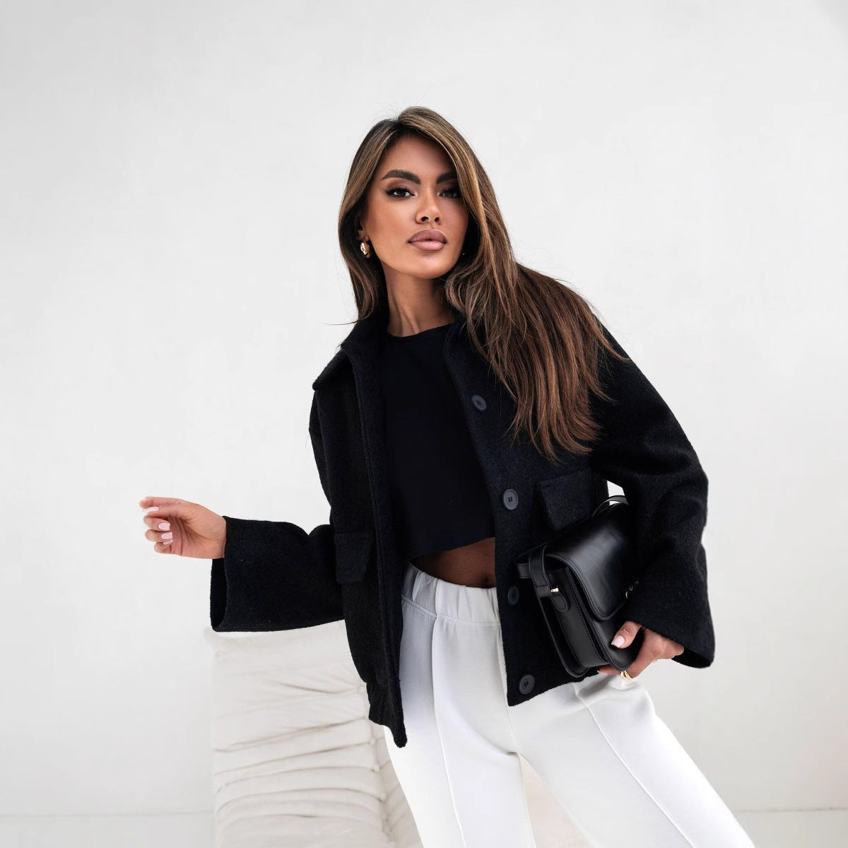 Gaïanne | Jacket Femme Oversized en Mélange Laine, Col à Revers avec Boutons et Grandes Poches