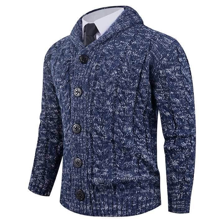 Cardigan Homme en Maille Torsadée avec Col Châle Élégant