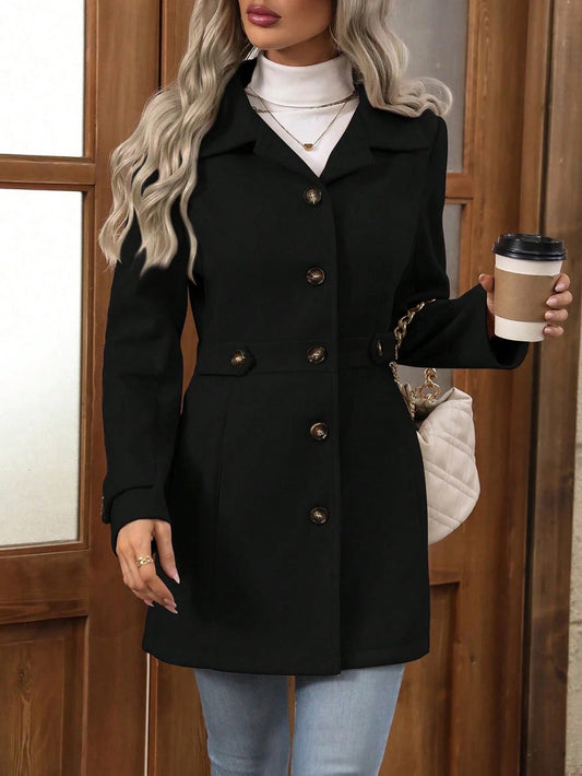 Chantaline | Manteau Femme Ajusté Élégant avec Col à Boutons, Polyvalent et Moderne
