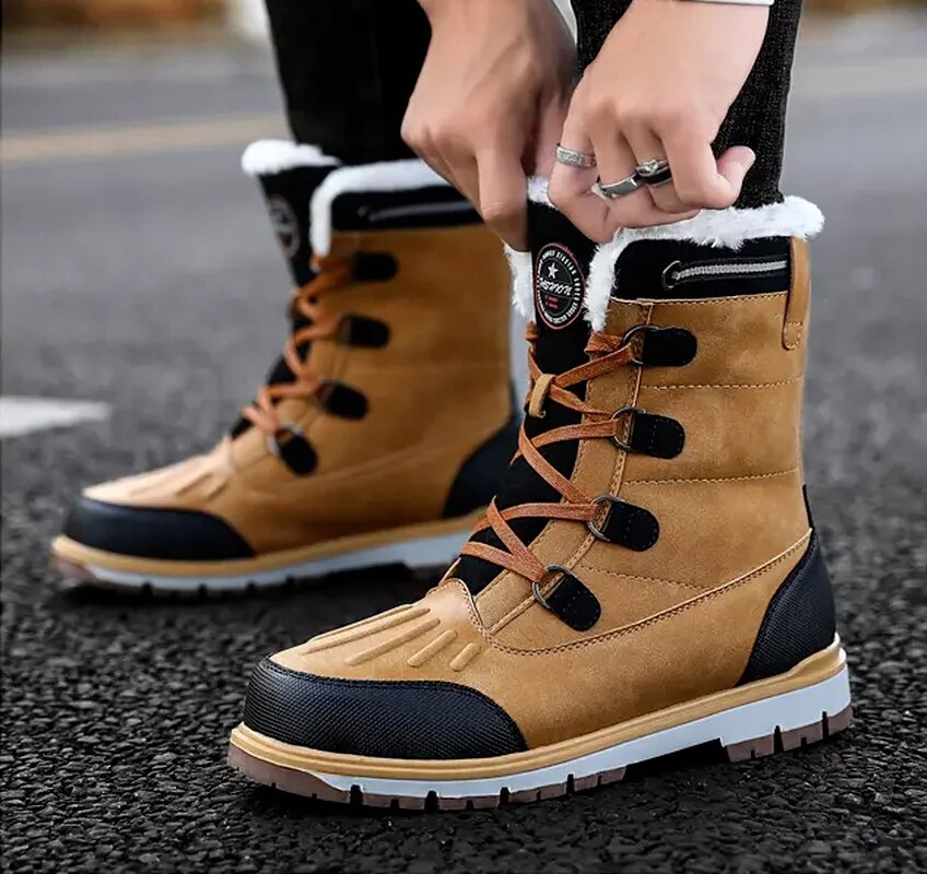 Thaylen | Bottines Homme Hiver Mi-hautes avec Lacets et Doublure Chaude