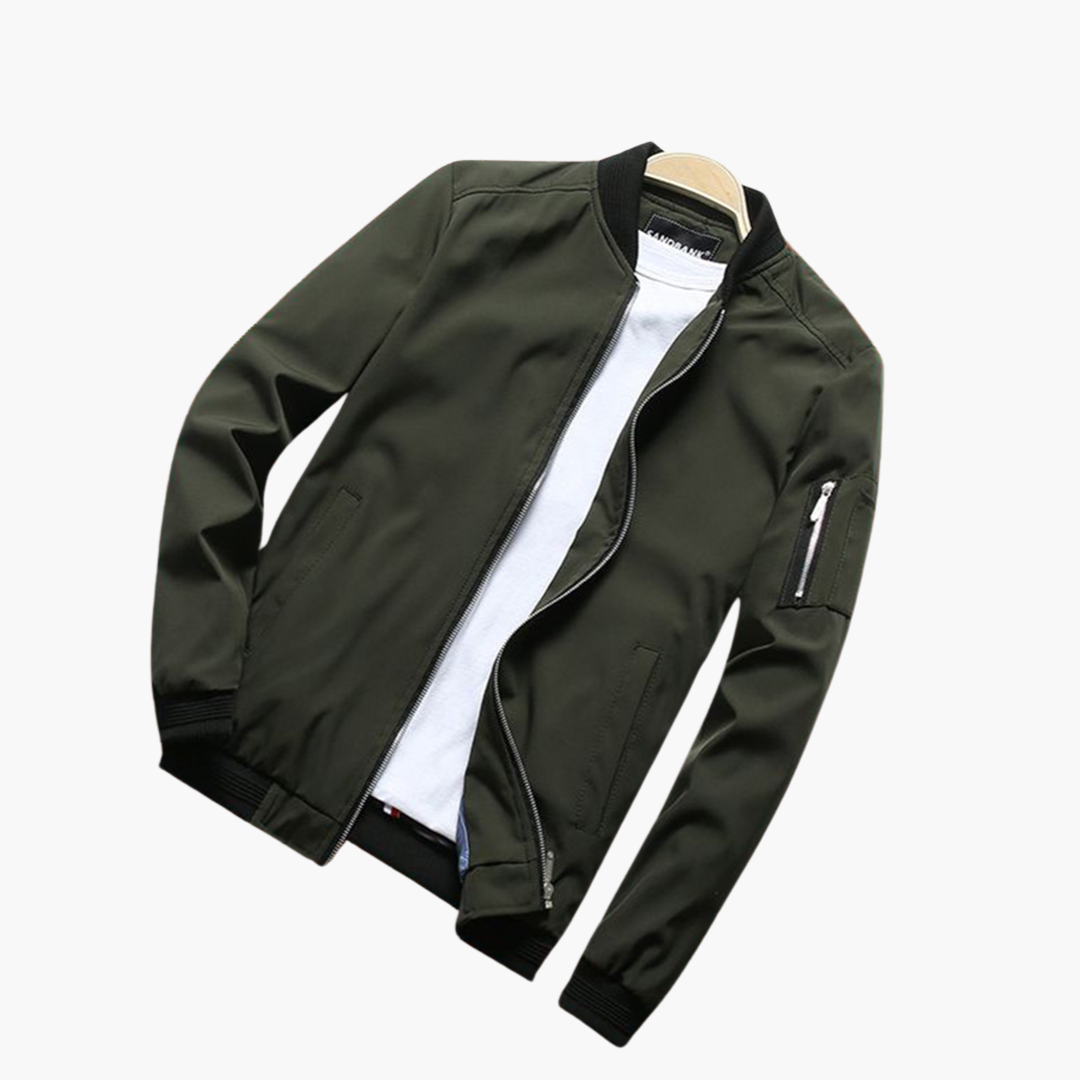 Calvian | Veste Bomber Homme Zippée Uni avec Finitions Noires Contrastées