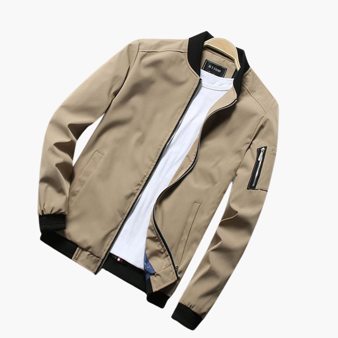 Calvian | Veste Bomber Homme Zippée Uni avec Finitions Noires Contrastées