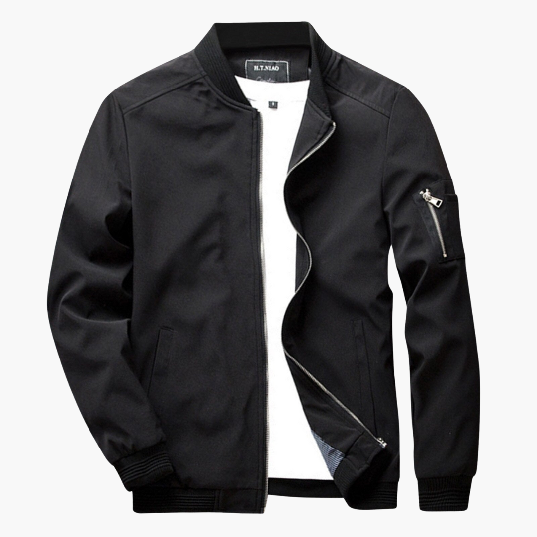 Calvian | Veste Bomber Homme Zippée Uni avec Finitions Noires Contrastées