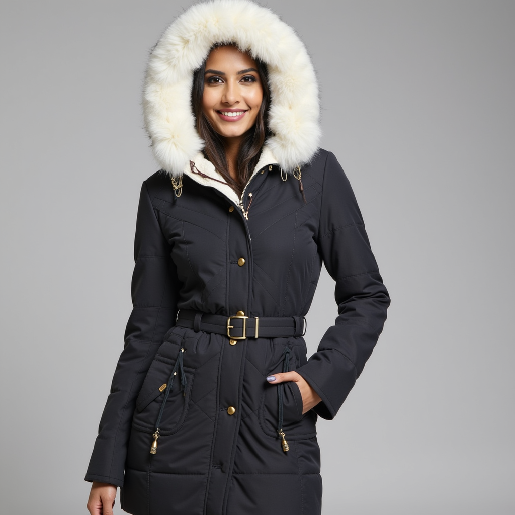 Parka Hiver Femme | Capuche Fourrure et Taille Ceinturée