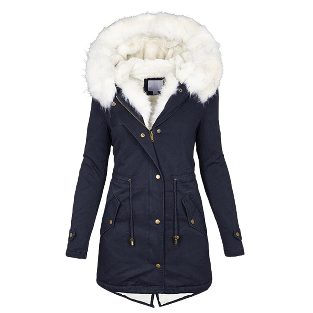 Lucienne | Manteau Femme Capuche Doublé Fourrure avec Taille Cintrée