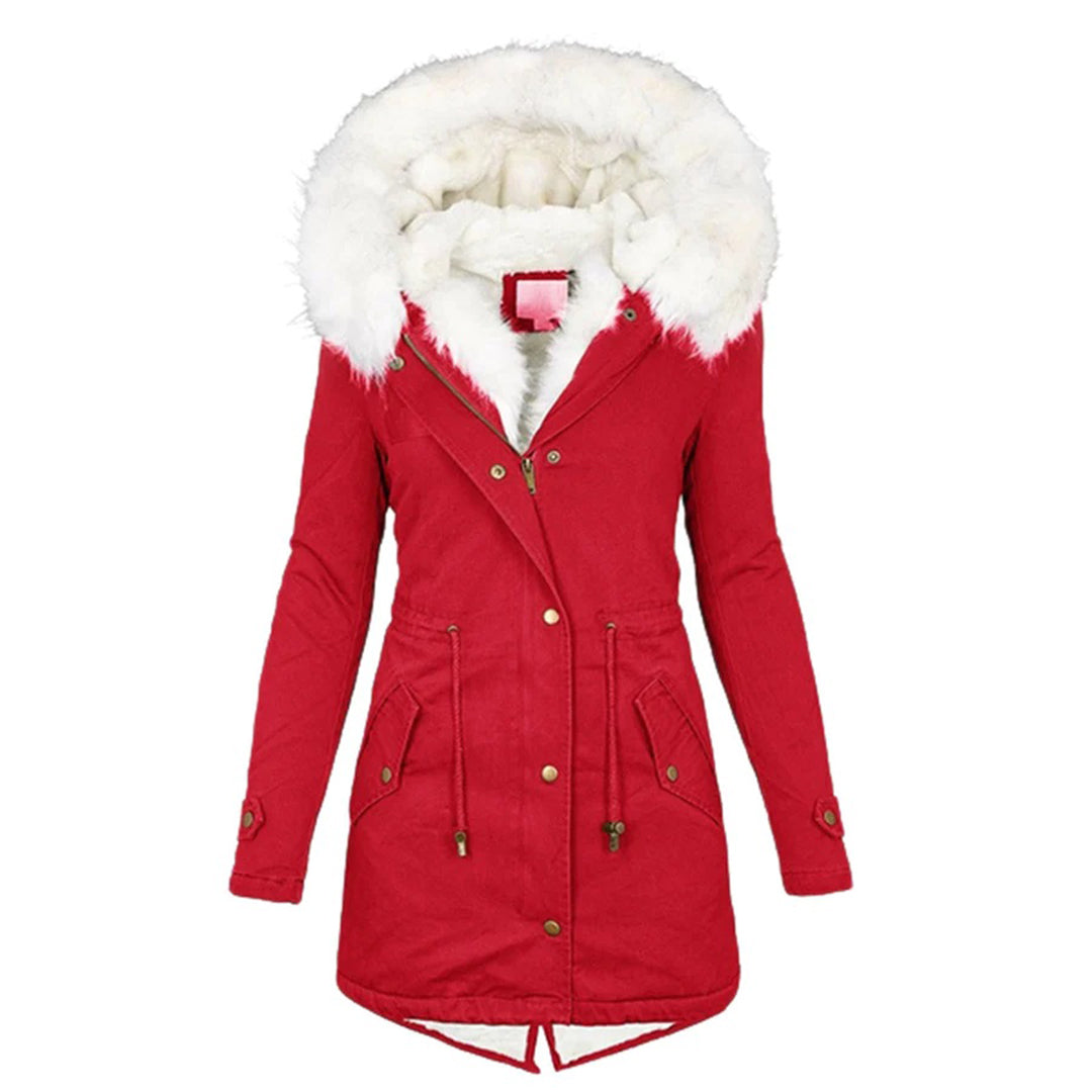 Lucienne | Manteau Femme Capuche Doublé Fourrure avec Taille Cintrée