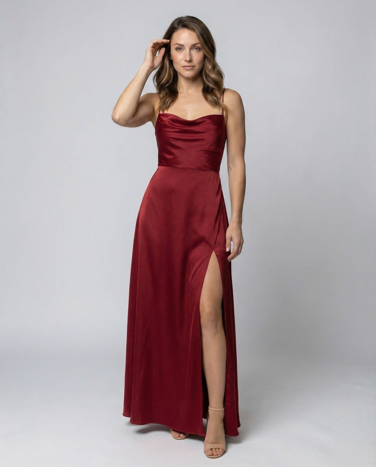 Robe Maxi Femme Élégante avec Fente et Dos Tressé pour Occasions Spéciales