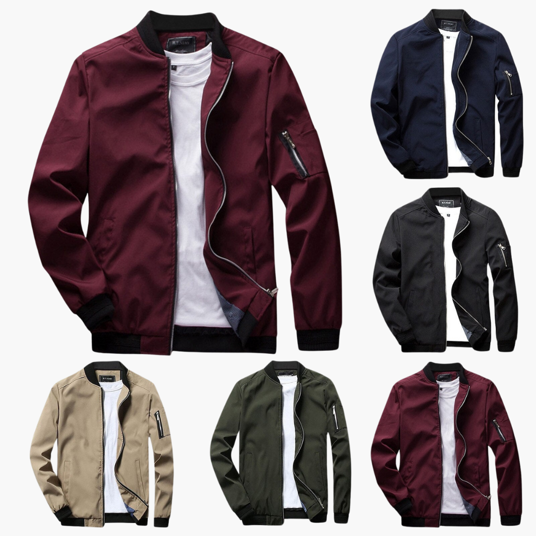 Calvian | Veste Bomber Homme Zippée Uni avec Finitions Noires Contrastées